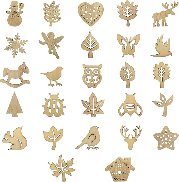 DIYOMR 200Pcs Hollow Wood Pieces Unfinished Wooden Vintage Embellishments Decorative Accessories for Graffiti Home Decor DIY Scrapbooking Handmade Crafts (Mix II)