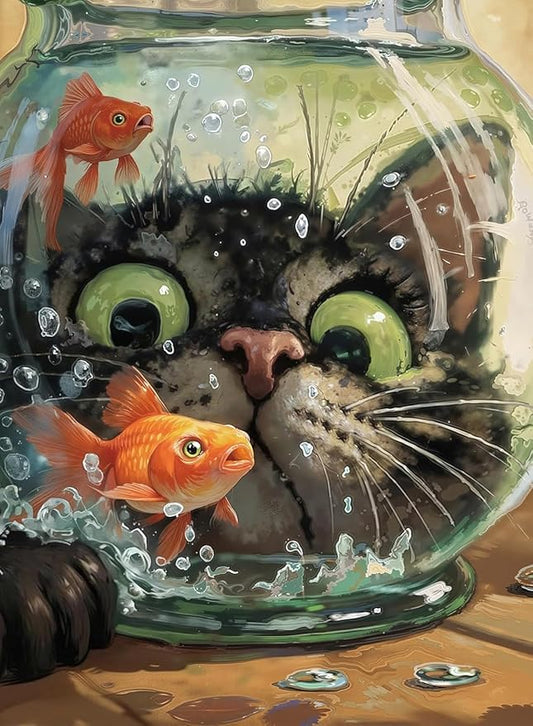 Cat Fish Funny Paint by Numbers Kit for Adults Canvas, Frameworkless | Easy Adult Paint by Number Kits on Canvas DIY Cat Fish Funny Painting for Beginners Art by Numbers for Home Wall Decor Gift
