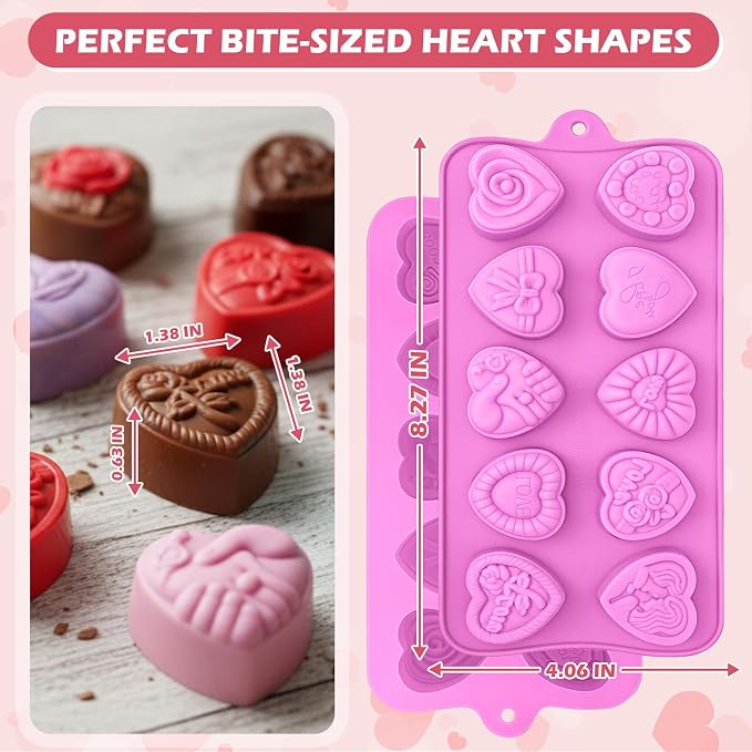 HKNMTT Heart Molds Silicone Valentine's Day Chocolate, Small 10 Love Conversation Shapes Truffle Gifts Bite Size 3D Rose Candy Mould Gummy Jello Gelatin Cute Wax Melt Ice Cube Handmade Soap DIY Making