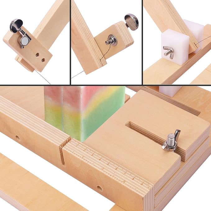 kukmakri Wooden Soap Cutter for Soap Making - 13.4 x 9.5 x 7.6 Inch Handmade Soap Making Supplies, Adjustable Wire Slicer Cutting Tool, Wood Soap Cutters for Soap Making, Cheese DIY