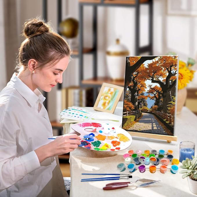 HeeBenor 4 Pack Autumn Paint by Numbers Kit for Adults Framed Canvas