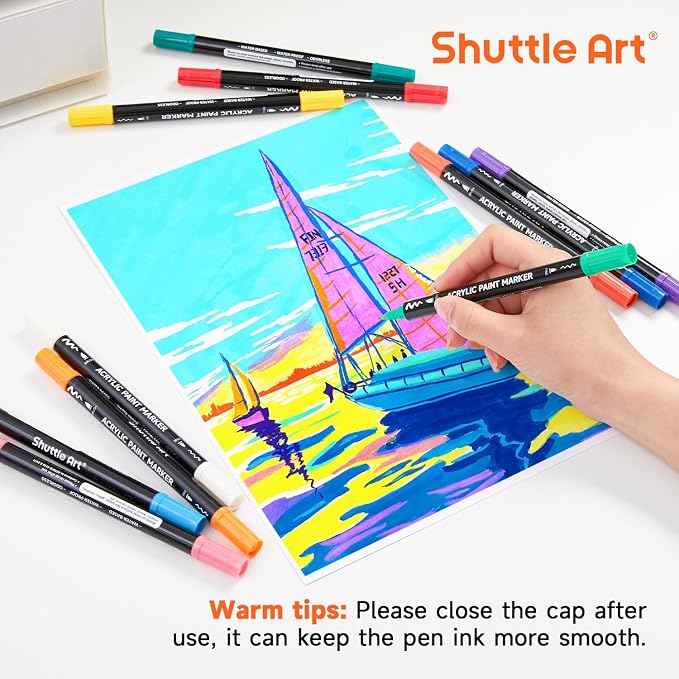 Shuttle Art 28 Colors Brush & Fine Tip Acrylic Paint Markers