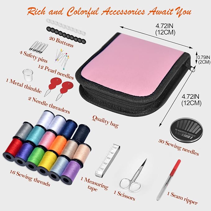 Sewing Kit Gifts for Grandma, Mom, Friend, Traveler, Adults, Beginner, Emergency,Sewing Supplies Accessories with Scissors,Sewing Needles Thimble, Thread,Tape Measure etc (Lt Dusty Rose, S)