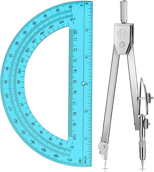 EBOOT Drawing Compass and 6 in Protractor Geometry Set, Blue | Geometry Math Set, Swing Arm Protractor Ruler Compass, Geometry Drawing Tools for Measuring Angles