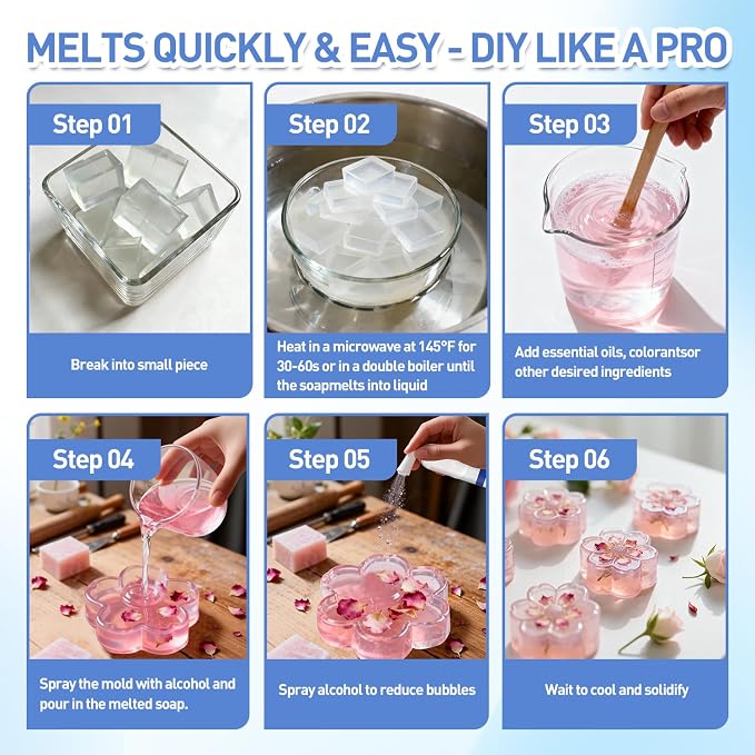 Melt and Pour Soap Base, Pre-Cut, Unscented, 1LB Clear Glycerin