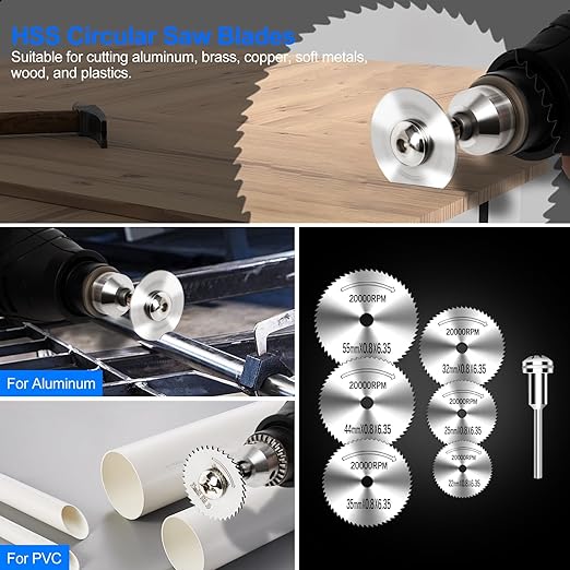 44Pcs Auxiren Cutting Wheel Kit for Dremel Rotary Tools, Mini HSS Circular Saw Blades Cutter, Resin Cutting Discs, 545 Diamond Cut Off Wheels for Cutting Wood, Metal, Plastic, PVC, Glass, Tile, Stone