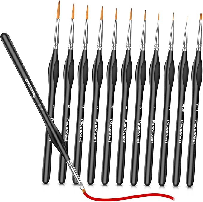 12Pcs Detail Paint Brushes Set for Miniature Fine Art Painting | Triangular handles for acrylic, watercolor & oil paints. Great for crafts, models, figurines, face paint & paint-by-number