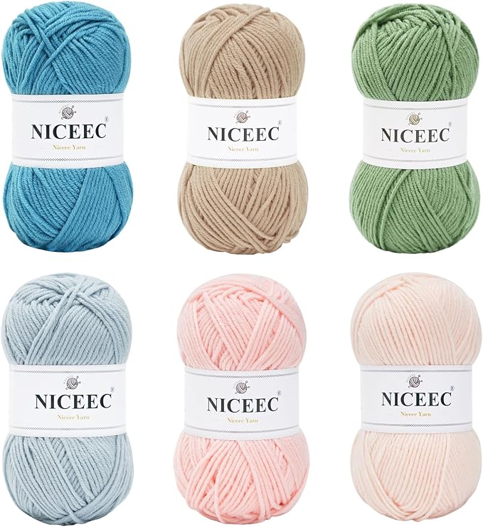 NICEEC 300g Soft Assorted Colors Yarn 100% Acrylic 870yds -Series 12