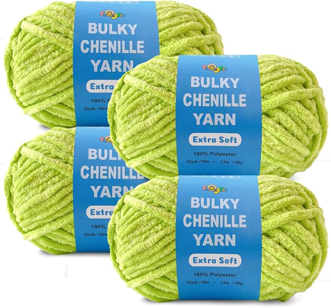 4 * 3.5Oz Soft Velvet Yarn Chenille Yarn for Crocheting and Knitting – Light Bulky (93 Yards/100g) - Polyester - Yarn for Blanket Amigurumi Weaving Crafts (Mustard Green, 4 Pack)