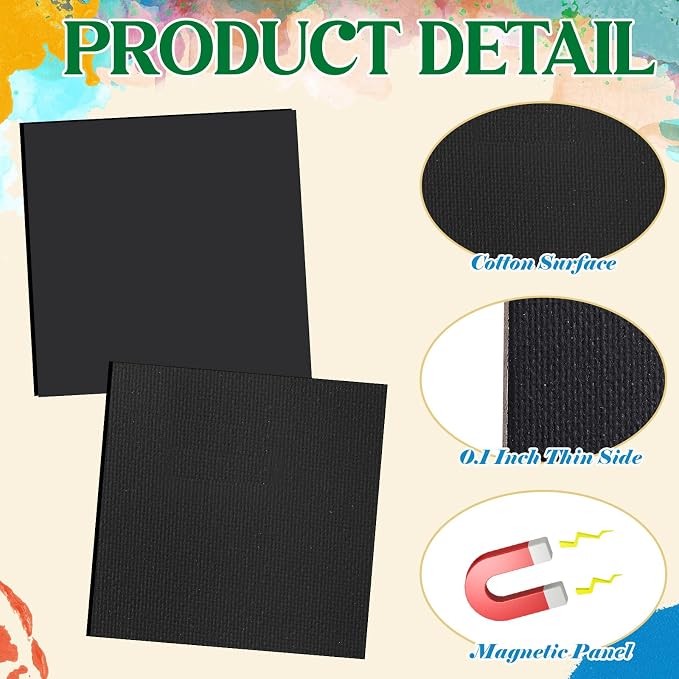 Supervitae 25 Pcs Mini Magnetic Canvas Panel for Painting, 2.5x2.5 Inch Small Canvas Boards with Magnet Square Mini Thin Tile Art DIY Craft Gift for Fridge Locker (Black)