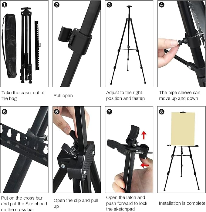 RRFTOK 72 in Art Easel Stand, Adjustable Metal Tripod, Dual-Layer | Dual-layer supports canvas or signs at two heights; adjusts up to 72 in with spring clip and reinforced chain for stability.