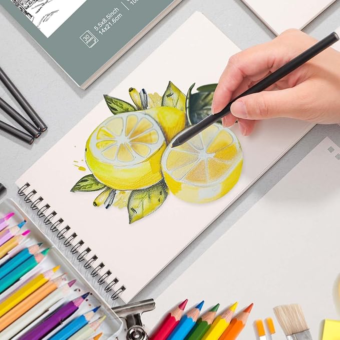 4 Pack Small Sketch Books, 5.5 × 8.5 in, Spiral Bound, 30 Sheets | 100gsm Acid-Free Paper, Hardcover Backing, Lays Flat, for Beginners, Artists & Back To School Gifts