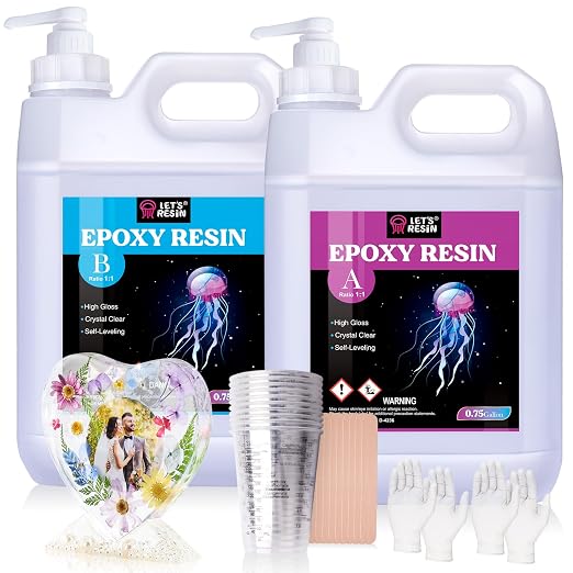 LET'S RESIN Resin Epoxy Kit, 1.5 Gallon Bubble Free & Crystal Clear Epoxy | Resin Art Supplies with Measuring Cups,Stir Stick,Gloves,Resin and Hardener for Mold Casting,Jewelry,Craft