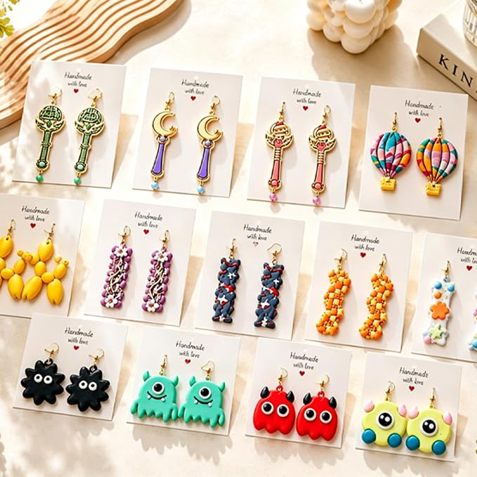 14Pcs Polymer Clay Cutters, Clay Earring Cutters Plastic Clay Jewelry Cutters for Earrings, Hair Clips & Mini Christmas Decorations-Balloon Dog, Hot Air Balloon, Crescent Moon, Monster, Magic Wand