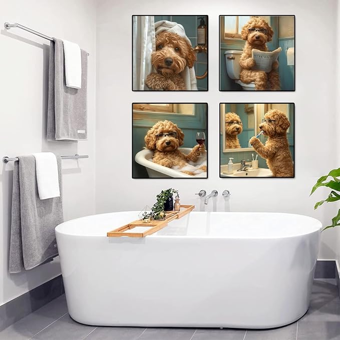 Fotasmua 4 Pack Dog Paint by Numbers Kit for Adults with Frame, Funny Bathroom Dog Paint by Number for Beginners, Easy Acrylic Adult Paint by Number Kits for Home Wall Decor 8x8 Inch