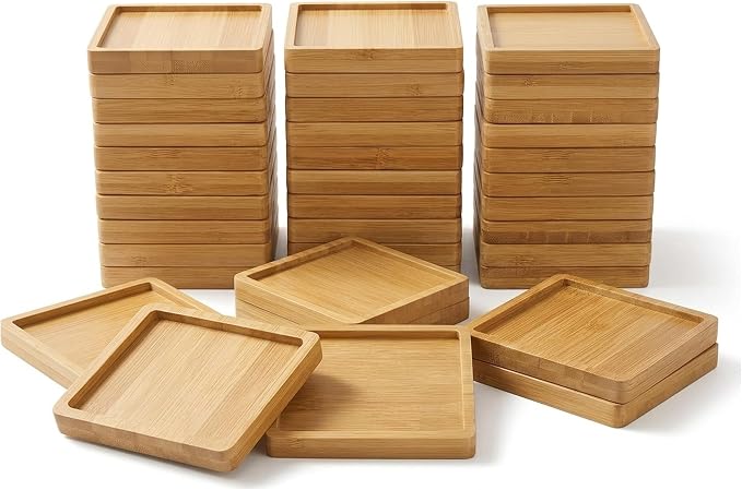 Bamboo Coasters for Crafts,3.54" Square Mosaic Blanks (30)