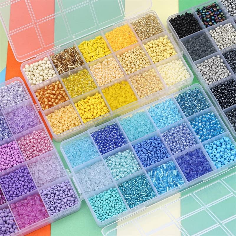 15 Grid Black Glass Seed Bugle Tube Beads Kit for Jewelry Making DIY Craft