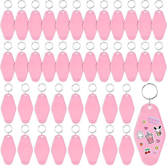 LOTMER 20/30/40/80 PCS Hotel Keychain Blank with Key Rings, 60 Colors Motel Key Chains for DIY Keychains