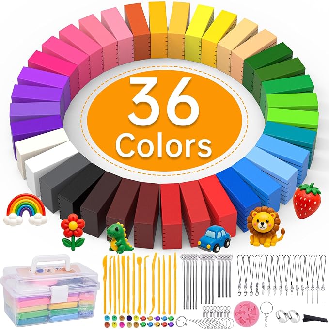 118 Pcs Polymer Clay Kit 36 Colors Oven Bake Clay 40g Large Block,Non-Toxic | Includes 82 Pcs Accessories, Tools & Storage Box for Jewelry Making, Charms, Crafts & DIY Projects, Gifts, School Activities
