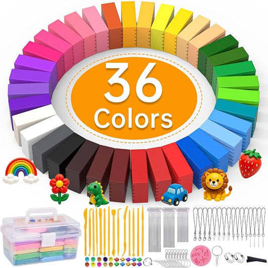 118 Pcs Polymer Clay Kit 36 Colors Oven Bake Clay 40g Large Block,Non-Toxic | Includes 82 Pcs Accessories, Tools & Storage Box for Jewelry Making, Charms, Crafts & DIY Projects, Gifts, School Activities