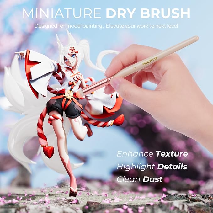 Nicpro 21PCS Fine Detail Paint Brush, Miniature Paint Brushes Drybrush Set | Aesthetic Pastel Paint Brush, For Acrylic Oil Watercolor, Crafts, 40K Models, Miniatures, Rock Painting, Paint by Numbers