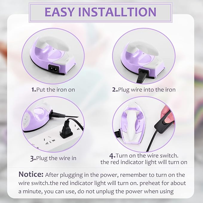 Honoson Mini Craft Iron with Charging Base Tiny,Light Purple