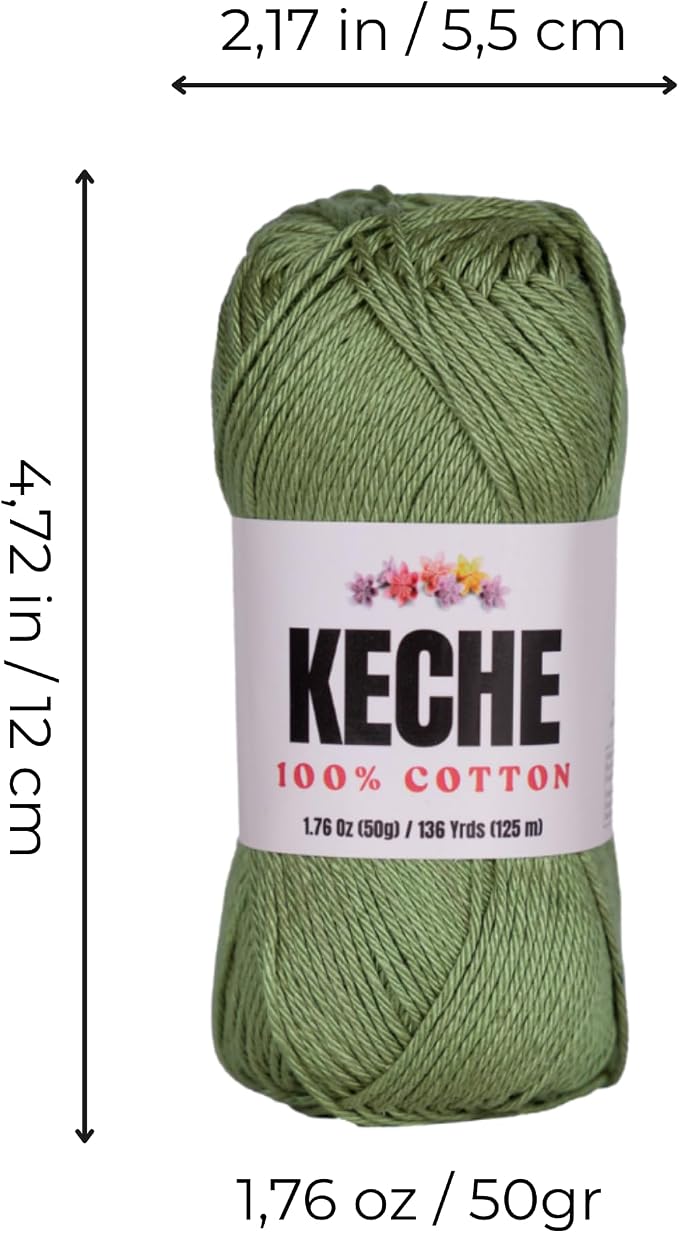 Cotton Yarn - 100% Cotton Yarn for Crocheting and Knitting, Mercerized Cotton Amigurumi Yarn Fine-Sport 2 1.76 oz (50g) / 136 Yrds (125 m) - Avocado Green