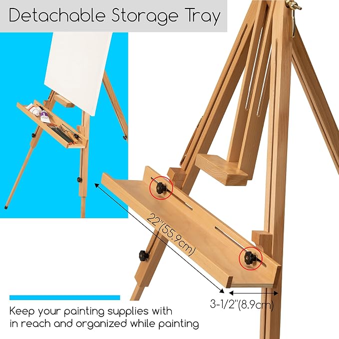 MEEDEN Portable Tripod Easel for Painting: Solid Beech Wood Art Easel | Foldable Drawing Easel Stand with Carrying Bag for Adults Indoor Outdoor Use, Holds Canvas up to 44"