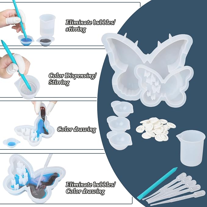 Extra Deep Resin Butterfly Molds Silicone, 2 pcs Silicone Molds for Resin | Set of Large + Small Epoxy Butterfly Molds for Flower Preservation Bookends