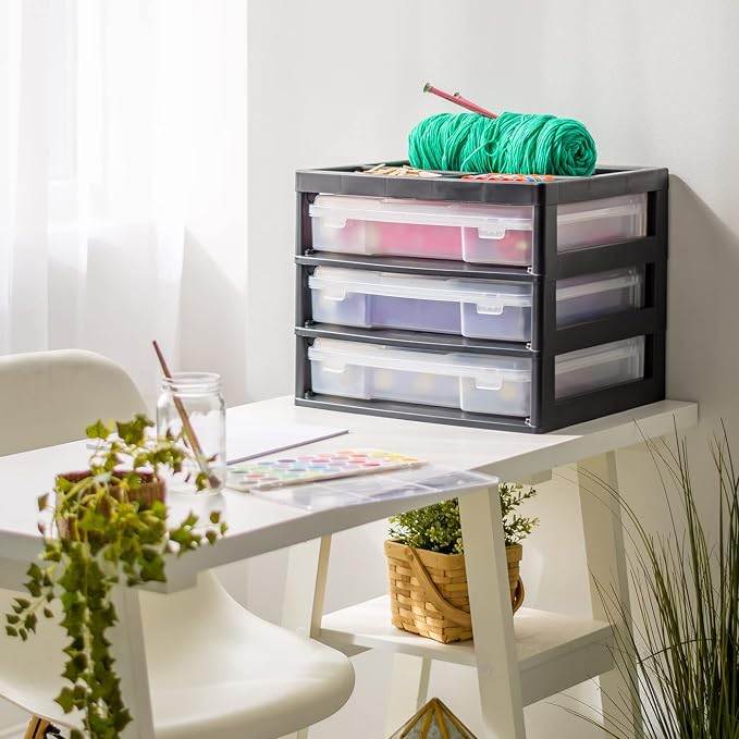 IRIS USA Desk Organizer |Made in USA| 3-Tier Cases - Black/Clear