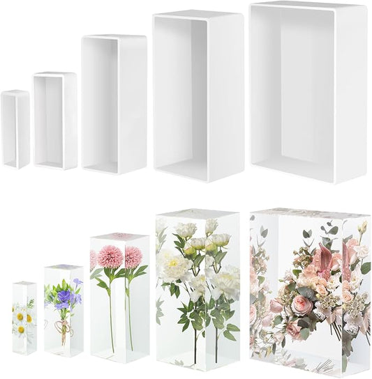 Large Epoxy Resin Molds, 5 PCS Rectangle Silicone Molds for Resin | Epoxy Molds with Wooden Support, Casting Molds for Preserving Flowers, Decoration