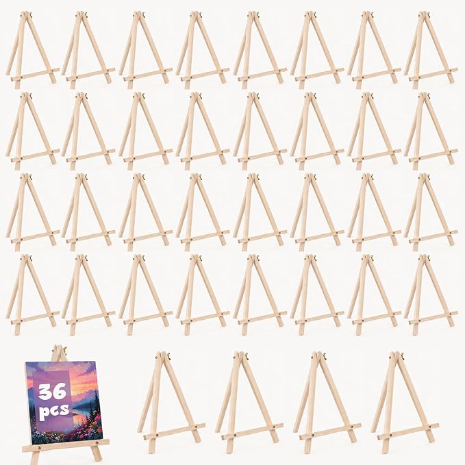 36 Pack 9 Inch Wood Tripod Easel Stand for Painting Canvases