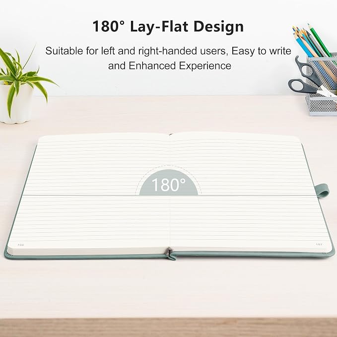 RETTACY Lined Journal Notebook, 192 Numbered Pages, A5 Size (5.7'' x 8.3'') | Leather Hardcover, 100 GSM Thick Paper, for Men & Women, Journaling, Writing, Work & Office (Blue-gray)