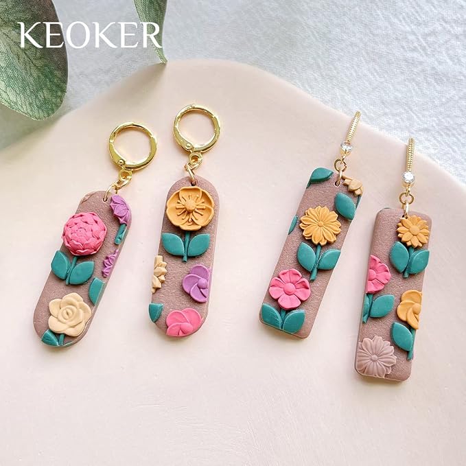 KEOKER Flower Polymer Clay Molds - 4 Pcs Floral Molds for Jewelry Making, Miniature Molds, Earring Molds (Substitute Polymer Clay Cutters) (4PCS)