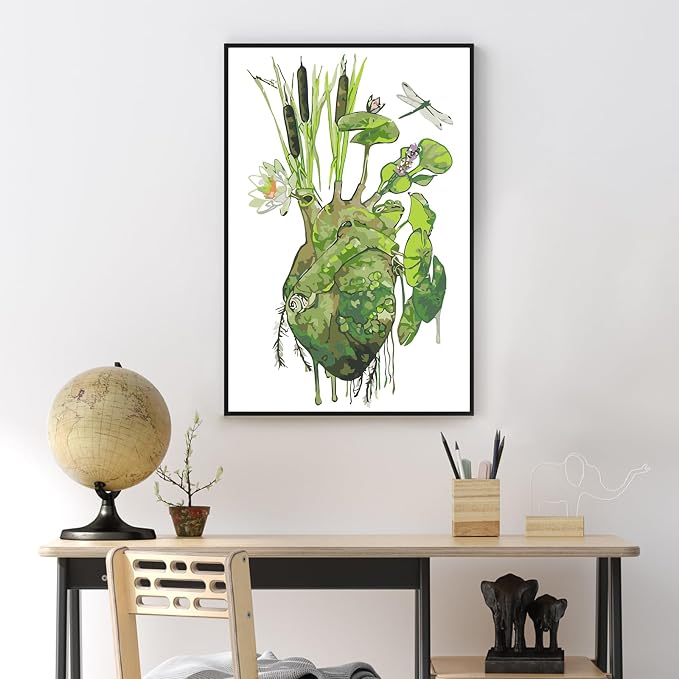 Yezavesu Framed Paint by Numbers Kit for Adults Beginner & Kids Ages 8-12, Heart Paint by Numbers with Frame, DIY Number Painting for Adults Abstract Green Plant for Home Wall Decor Gift 8X 12 inch | With Frame Canvas 8x 12 inch, DIY Acrylic Painting b...