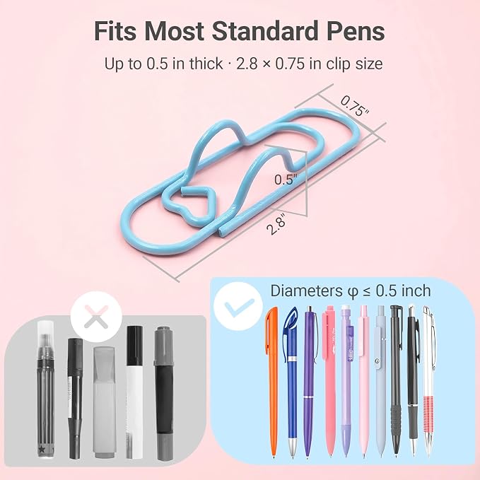 Pastel Heart Pen Holder Clips, 8 Pack Notebook Accessories for Journals