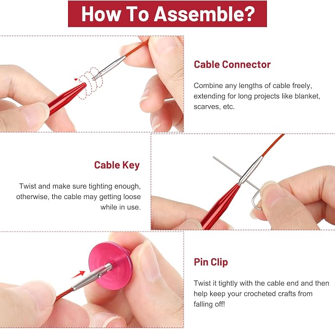 Aeelike 13 Pairs Interchangeable Knitting Needles Set 3-10.0mm, Cherry Red | Aluminum Interchangeable Knitting Needles with 4 Cables, Smooth Complete Needles Set for Socks Blankets Sweaters, Ideal Gift