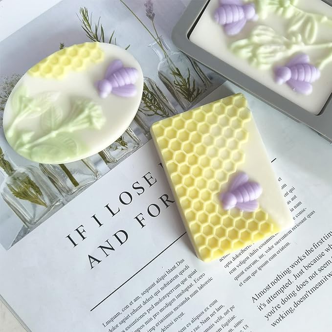 4Pcs Rectangle Bee Silicone Soap Molds for Homemade | Honeycomb Molds,Craft Making,for Chocolate Jelly Candy