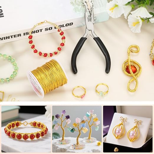 Modacraft 18 Gauge Gold Jewelry Wire & 4-in-1 Pliers Kit - 65FT Tarnish Resistant Copper Craft Wire (1.0mm) for Wire Wrapping, DIY Jewelry Making, Christmas Ornaments & Holiday Decorations