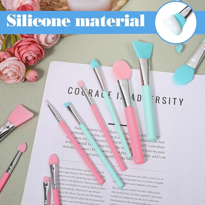 14PCS Silicone Brush Applicator Kit, Resin Brush Applicator UV Resin Brushes Applicators Jelly Brushes Applicators for Cream Makeup Products and Epoxy Art Crafting, Green/Pink