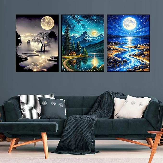 mrpwnle 3 Pack Moon Diamond Art Kits for Adults Moon Diamond Painting Kits