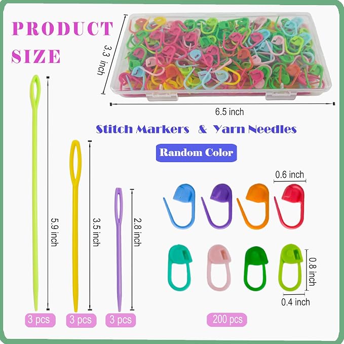DeliaVo 200Pcs Stitch Markers for Crocheting and 9Pcs Yarn Needles Kit