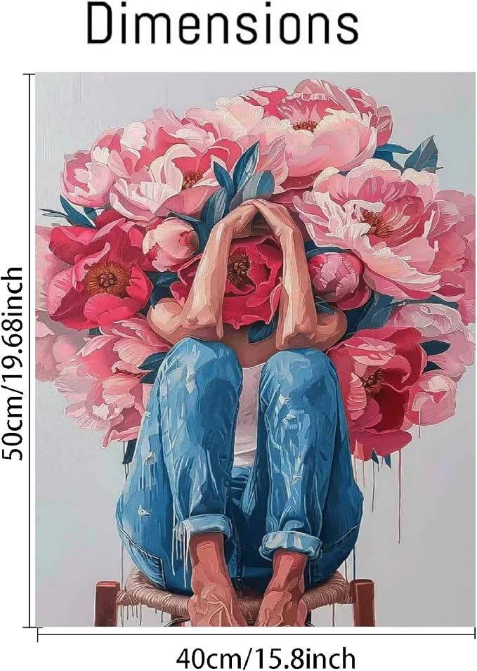 pchmcu Flowers Women Paint by Numbers Kits for Adults - Flowers Adult Paint by Number Kits - DIY Acrylic Oil Painting by Numbers for Home Wall Decor 16 x 20 Inch