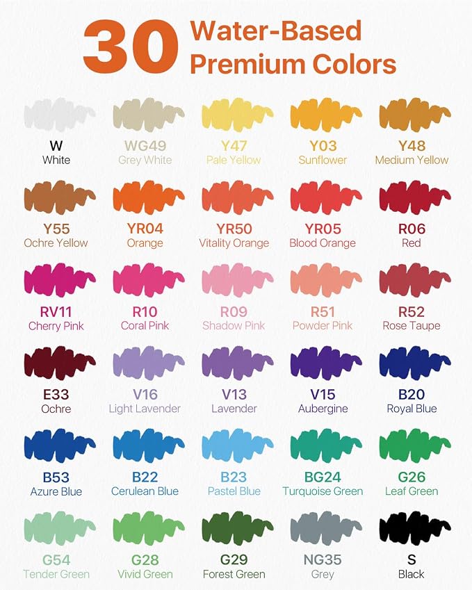 JusArt Acrylic Paint Markers Brush Tip 30 Colors, Automatic Ink Control