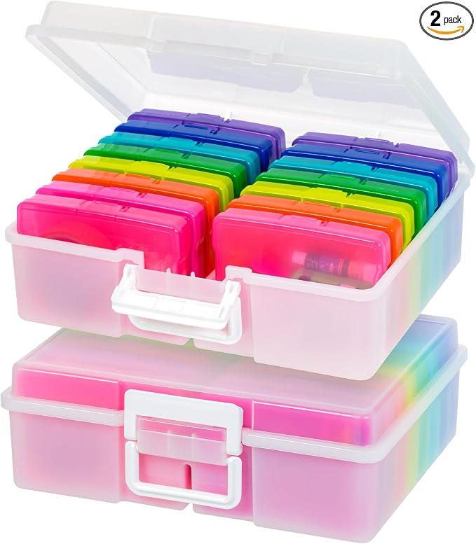IRIS USA Photo Storage Box |Made in USA| 16 Cases - (2-Pack) - Pearl/Multi