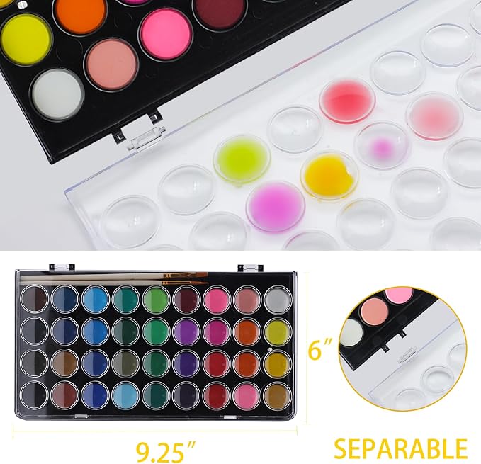 Artecho 36 Colors Watercolor Paint Set with 3 Brushes, Washable, Travel Design, Perfect for Card Making, Illustrations, Painting, Calligraphy | Washable Pan Watercolor, Travel Portable Design, for Card Making, Illustrations, Painting