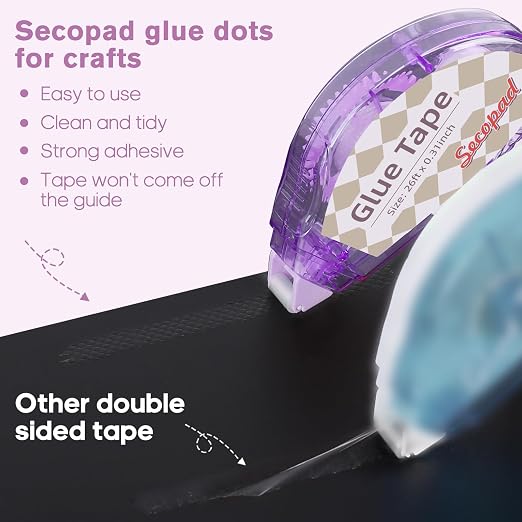 Secopad Scrapbook Tape, Glue Tape for Crafts, 12 Pack, Clear Colored Shell | 0.3IN x 26FT, Sticky & Safe, Double Sided Tape for Crafts, Scrapbooking Junk Journaling Supplies, For School Office Teachers