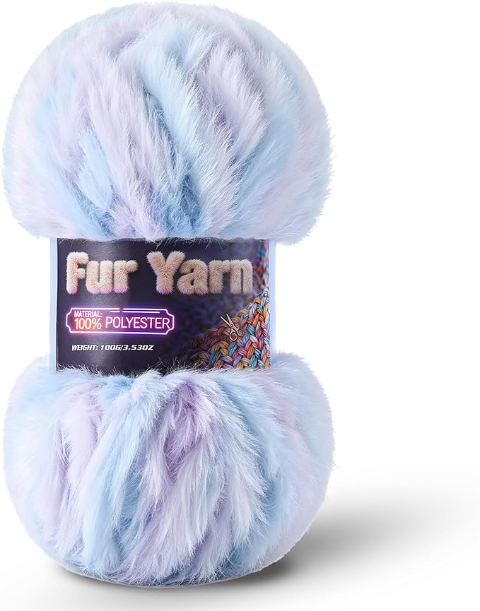 Faux Fur Yarn Soft Fluffy for Crocheting - 1 Skeins(Each 3.5oz/100g, 71yd/65m) - Chunky & Fluffy Yarn for Crochet Amigurumi, Blankets, Hand Knitting, Scarves &Crafts (1, Sky Blue)