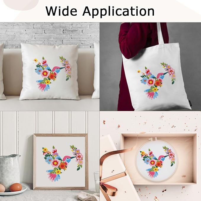 Nuberlic Embroidery Kit for Beginners with Bird and Flower Pattern | Adults Starter Cross Stitch Kit DIY Needlepoint with Hoop, Pre-Printed Fabric, Threads & Step-by-Step Guide