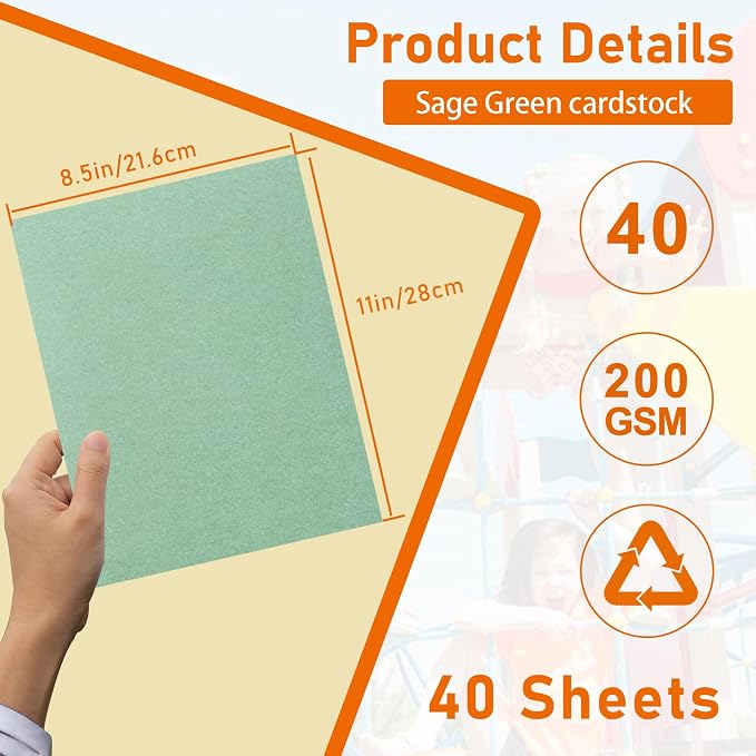 Guakicae 40 Sheets Sage Green Cardstock 8.5 x 11 Craft Paper 75lb
